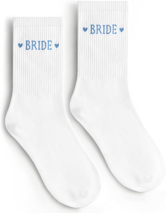 Etercycle Bride Socks, White Blue Bride To Be Something Blue Gift, Soft Cotton Bridal Socks For Women Engagement Wedding Bridesmaid Gifts Bachelorette Party Favor Honeymoon Essentials Decorations