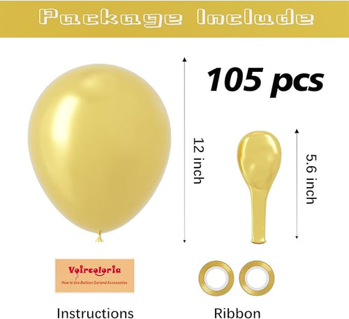 105pcs Metallic Gold Balloons 12inch Party Latex Balloons for Birthday Graduation Baby Shower Wedding Anniversary New Year Party Decorations