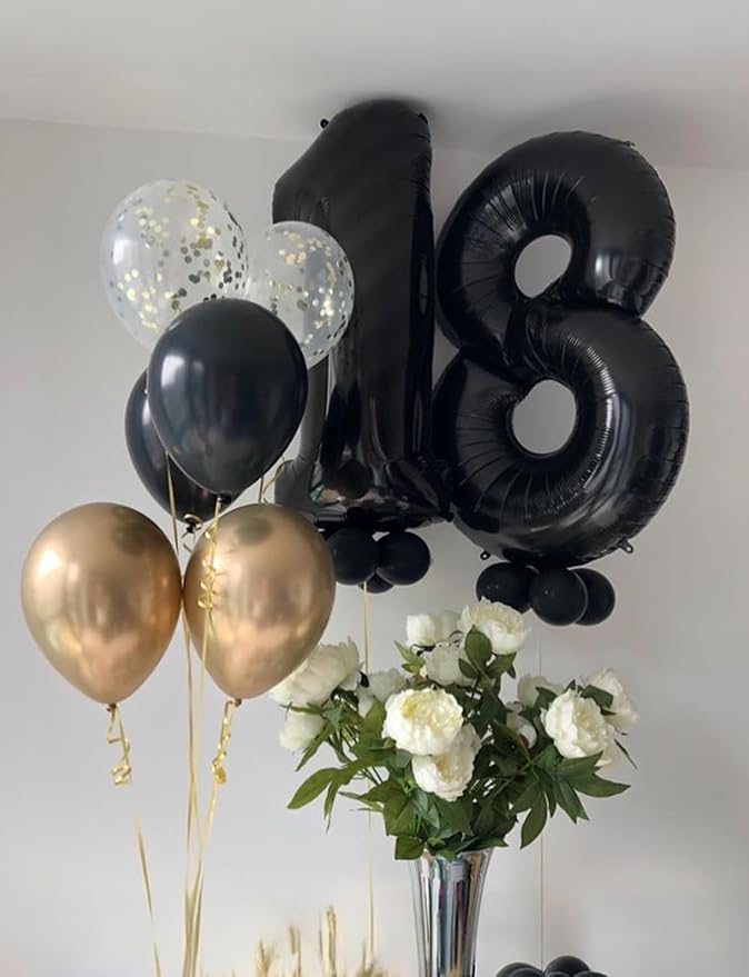 Black Number 1 Balloons – 40 Inch Giant Foil Number Balloon, Black Big Number Balloon for Men Women Boys Girls Birthday Graduation Anniversary Party Decorations