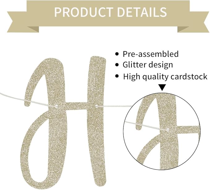 BEISHIDA Champagne Gold Happy Anniversary Banner, Pre-Strung - Glitter Happy Anniversary Banner,NO DIY - Glitter Garland Sign for Wedding Engagement Party Decorations & Decor