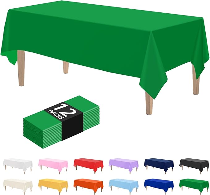 Kopokita 12PCS Dark Green Plastic Tablecloths 54 x 108 Inch, Disposable Table Cloths Rectangle Party Table Covers