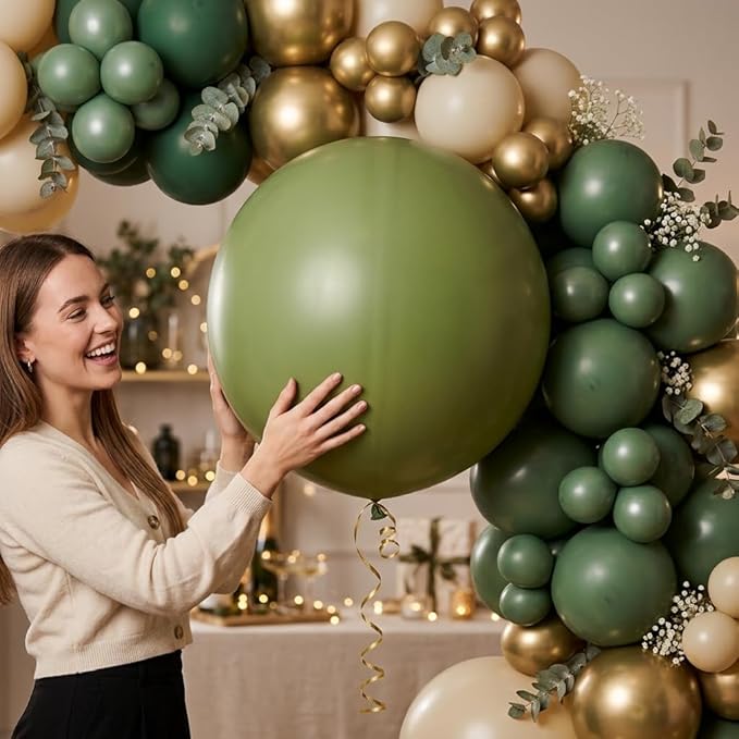 KALOR 36 Inch Giant Retro Avocado Green Balloons, 6 Pack Large Round Retro Avocado Green Latex Balloons for Anniversary, Birthday, Christmas, Wedding, Baby Shower Party Decorations