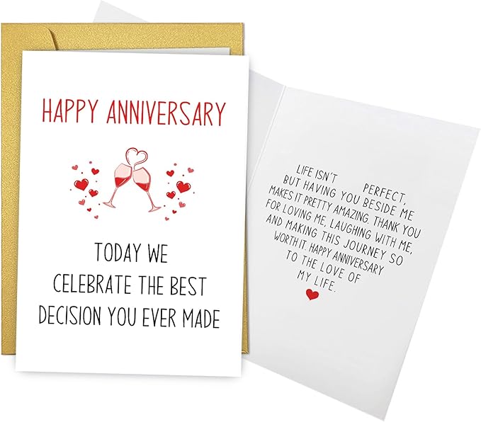 Qiliji Funny Anniversary Card for Men Women, Romantic Anniversary Card for Husband Wife Boyfriend Girlfriend, Best Decision You Ever Made, Love of My Life