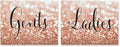 Andaz Press Wedding Party Signs, Glitzy Rose Gold Glitter, 8.5x11-inch, Ladies, Gents Bathroom Restroom Signs, 2-Pack, Bokeh Colored Party Supplies