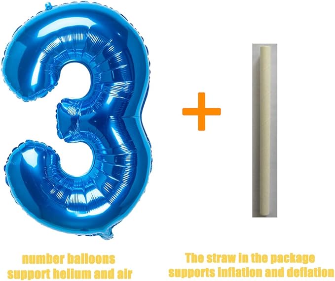 32 Inch Blue Number 3 Balloons Foil Ballon Digital Birthday Party Decoration Supplies (Blue Number 3 Balloon)