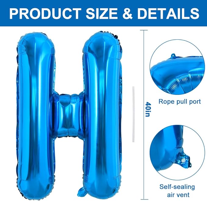 TONIFUL 40 Inch Large Blue Letter H Balloon - Giant Alphabet Foil Mylar for 2026 Graduation Birthday Party, Anniversary, New Year, Graduation Supplies Decorations