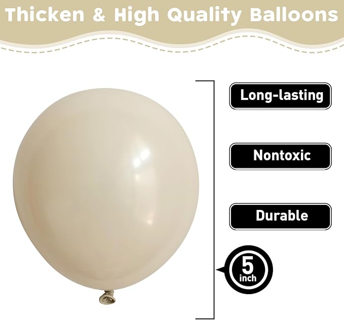 White Sand Balloons 60pcs 5inch Small Beige Balloon for Balloon Garland Arch 5'' Round Mini Neutral Cream Nude Latex Balloon for Birthday Party Decoration DIY Baby Shower Wedding Annversary