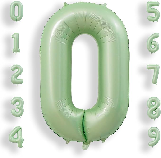 AULE 40 Inch Large 0 Balloon Numbers Sage Green, Big Foil Number Balloons, Giant Helium Happy Birthday Party Decorations for Man and Women, Huge Mylar Anniversary Party Supplies