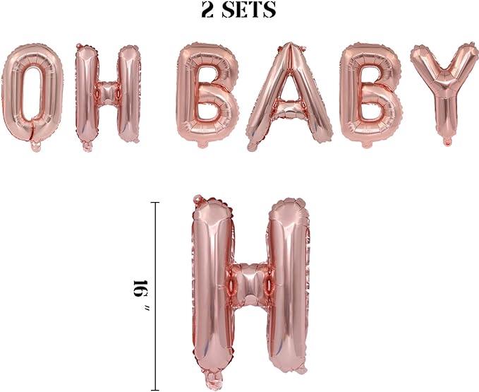 2 Set 12Pcs Rose Gold Oh Baby Letter Balloons 16in Balloon Foil Letter Decorations Party Decor Rose Gold Letter Balloons Oh Baby Party Supplies