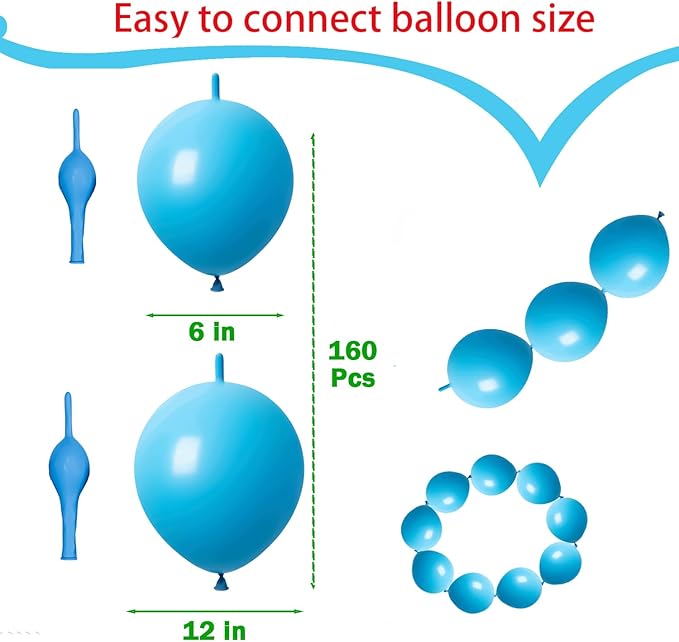 Link Balloons Light Blue 6 Inch 12 Inch Latex Quick Linkale Balloon 160 Pcs for Birthday, Halloween, Christmas, Party Festival Decorations