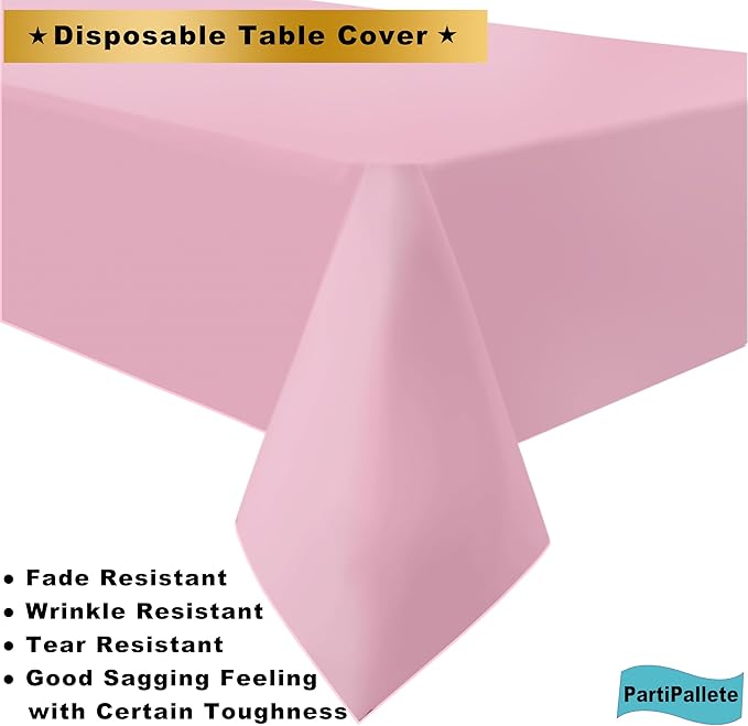 3-Pack Premium Plastic Pink Tablecloth Disposable 54 x 108 Inches Rectangle Table Cover Party PEVA Table Cloths for Parties Birthday Wedding Bridal Shower Events Fits up to 8 ft Tables