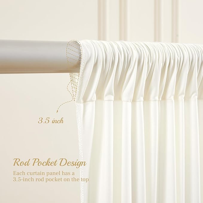 8x10FT Cream White Backdrop Curtains for Wedding Parties, Wrinkle Free Polyester Photography Backdrop Drapes for Wedding Baby Shower Birthday Parties Stage Background Stand Decorations 4x10ft,2 Panels