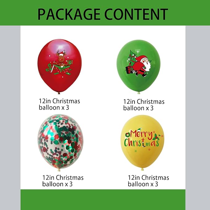 Christmas latex Balloons Merry Christmas Reindeer Santa Claus Red Green Confetti Balloons for Xmas New Year Theme Birthday Party Supplies 12Pcs