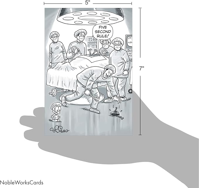 NobleWorks - 1 Humorous Birthday Notecard w/Envelope (4.63 x 6.75 Inch) - Funny Congratulations and Appreciation Medical Stationery with Doctors, Surgeons - Five Second Rule Birthday Card 7926Z
