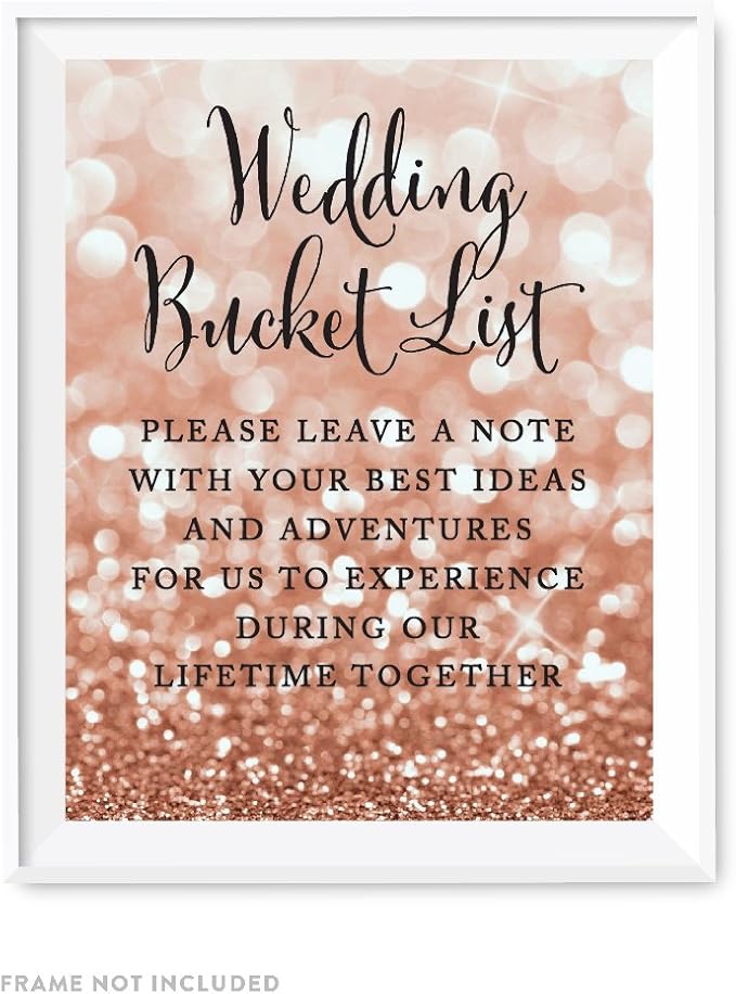 Andaz Press Wedding Party Signs, Glitzy Rose Gold Glitter, 8.5x11-inch, Wedding Bucket List, Please Leave a Note with Your Best Ideas and Adventures for Us to Experience Together, 1-Pack, Bokeh