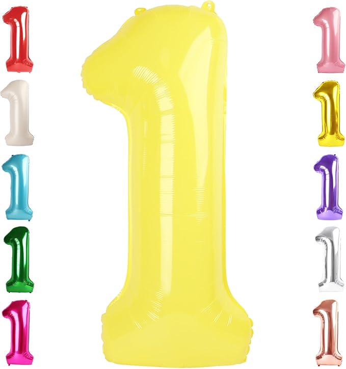 Number Balloons 1, 40 Inch One Balloons for 1st Birthday Girl Boy 1 11 21 Party Decorations Baby Shower Photo Shoot, Yellow 1 Balloon