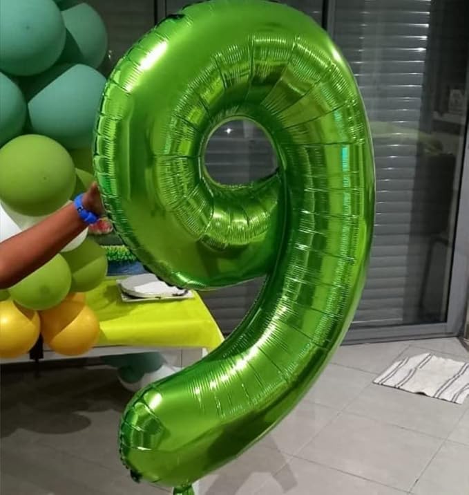 40 Inch Green Number Balloon 9, Large Number Foil Balloons Mylar for Girl Boy Birthday Party Celebration Decorations Supplies, Digital Balloons for Wedding Anniversary Events Decorations