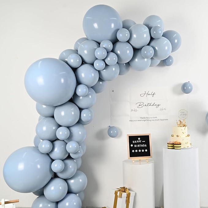 Dusty Blue Balloons Different Sizes Double Stuffed Balloon Garland 18 12 10 5inch Latex Slate Balloon Pastel Blue Balloon Arch Kit for Neutral Birthday Party Decoration Baby Shower