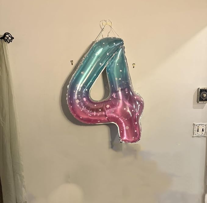 Number 4 Balloon, 40 Inch Large 4 Balloons for Birthday Party Decoration, Pink Blue Purple Number 4 Ballon for 4, 14, 24, 40 Celebration, Birthday, Christmas, Anniversary Decor