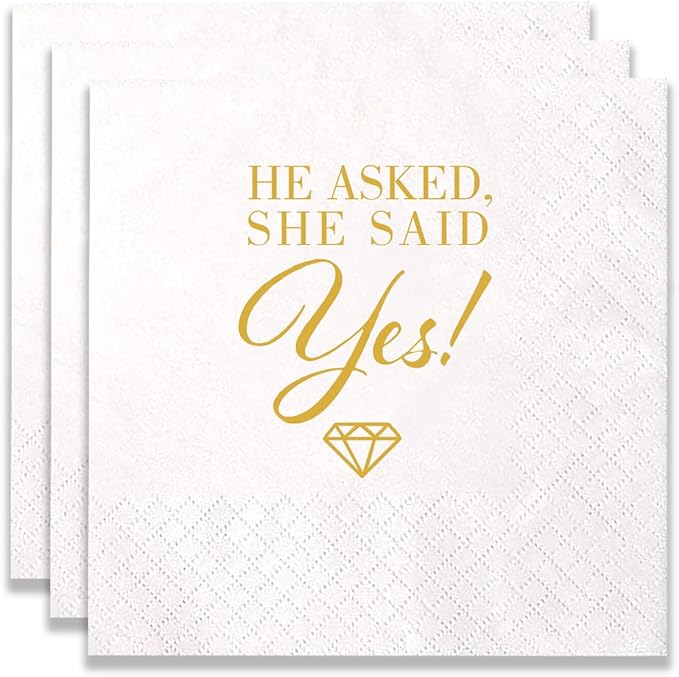 100 Count of "He Asked…She Said Yes" Paper Napkins for Engagement Party Bridal Shower Wedding Decoration