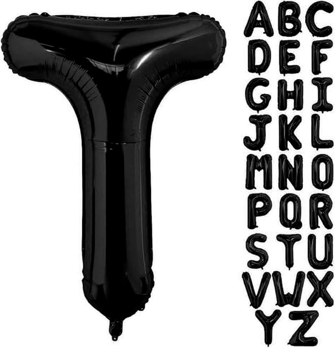 Black Letter T Balloons, 40 Inch Alphabet T Letter Balloons Foil Mylar Big Letter Balloons for Birthday Party Anniversary New Year Graduation Wedding Decorations