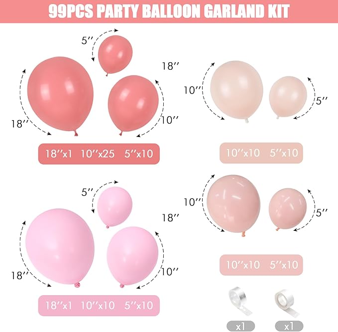 Dusty Pink Balloon Garland Double Stuffed Blush Pink Balloons Baby Pink Latex Balloon Arch Kit Dusty Rose Pastel Pink Party Balloons for Girl Boho Wedding Baby Bridal Shower Birthday Party Decorations