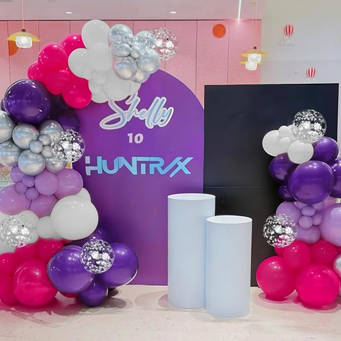 Hot Pink Purple Silver Baloon Garland Arch Kit, 146Pcs Latex Balloons Different Sizes 18 12 10 5 inch for Women Girls Birthday Baby Shower Wedding Party Decorations