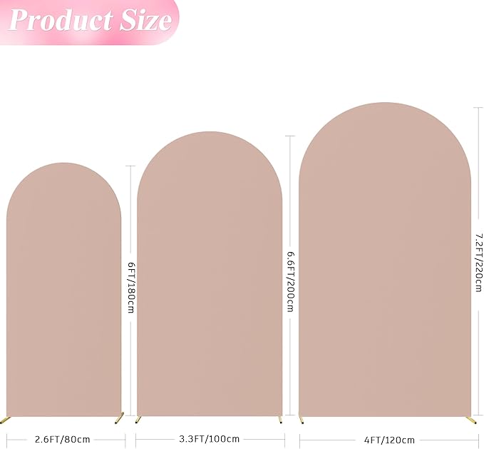 Wokceer Wedding Arch Cover (7.2FT, 6.6FT, 6FT) Set of 3 Spandex Fitted Wedding Arch Stand Covers for Round Top Chiara Arch Backdrop Stands Cover for Birthday Party Ceremony Banquet Decor Nude
