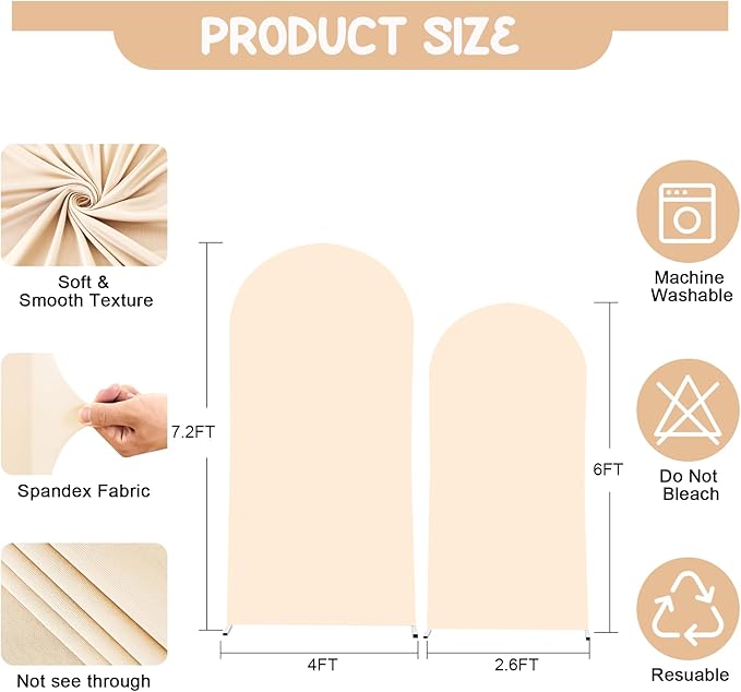 Champagne Arch Backdrop Covers - 7.2FT, 6FT Polyester Fitted Wedding Arch Stand Covers Round Top Chiara Arch Backdrop Cover for Wedding Birthday Party Decoration