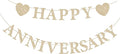 Pre-Strung Wedding Anniversary Decorations Romantic, Gold Glitter Happy Anniversary Banner, Couples Shower Decorations for Happy Wedding Reception Day Bridal Shower Party