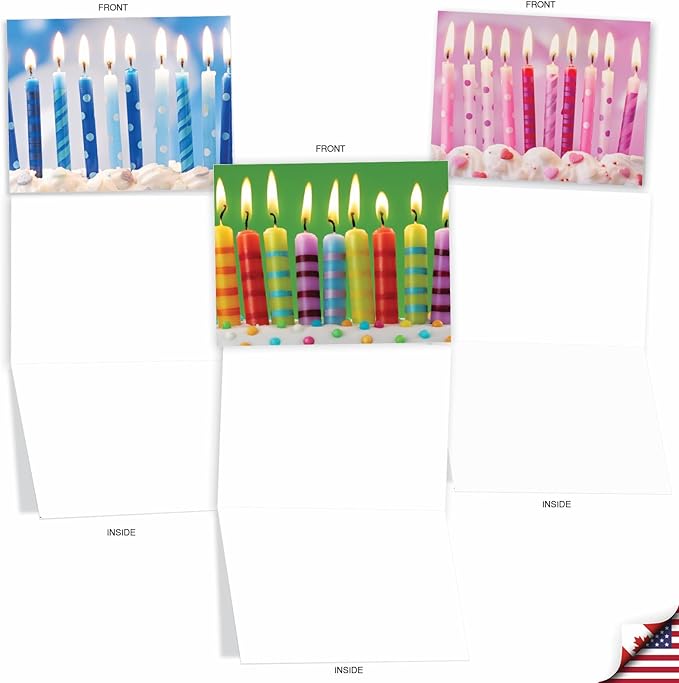 The Best Card Company - 10 Happy Birthday Note Cards Blank - Assorted Bulk Notecards, Cute Boxed Set (4 x 5.12 Inch) - Birthday Candles M6555BDB
