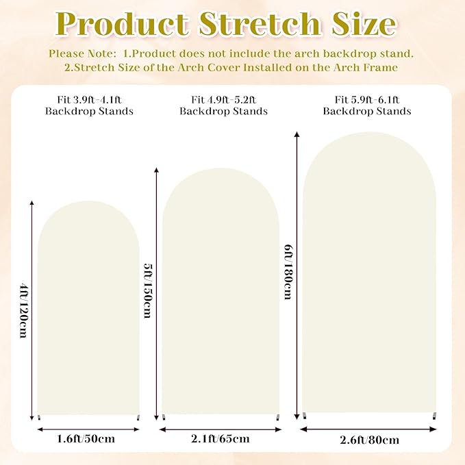 3-Piece Arch Backdrop Cover, Stretchy Spandex Wedding Arch Covers 4FT, 5FT, 6FT for Round Chiara Arch Stand, Beige Arch Cover for Photo Background Happy Birthday Party Banquet Ceremony Decor