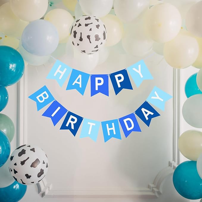 Happy Birthday Banner, Blue Colors Birthday Party Banner Assembled Garland Bunting Flags Women Men Girl Boy Party Hanging Decorations Indoor/Outdoor Supplies
