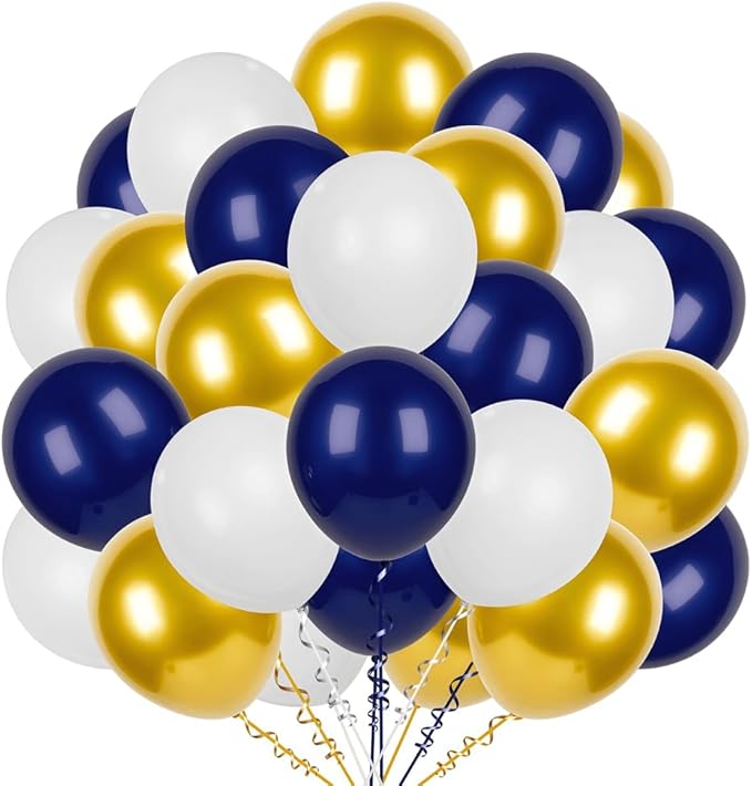 300 Pcs White Navy Blue and Gold Balloons 12 Inch Latex Assorted Color Bulk Balloon for Graduation Ceremony Birthdays Weddings Party Decorations
