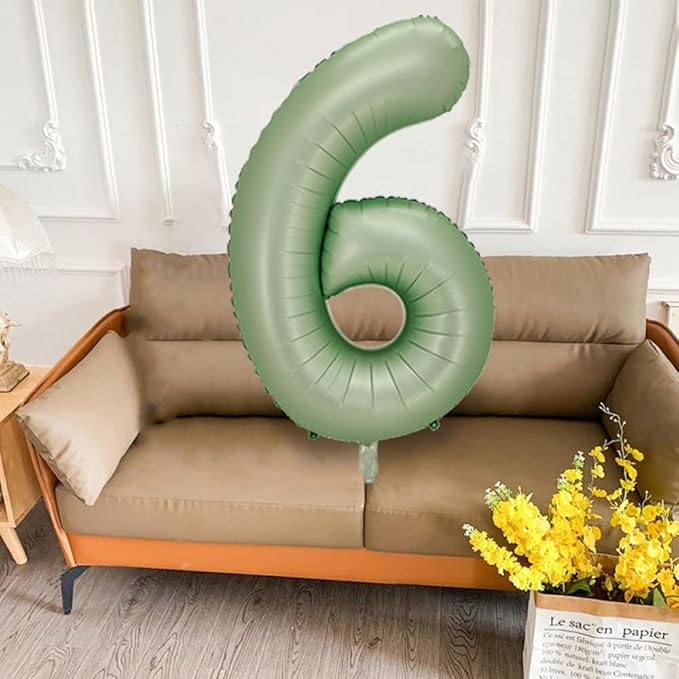 Number 6 Balloon, Large number balloons 40 inch, 6th Birthday Party Decorations 6 Year Old Birthday Sign Decor, Sage Green