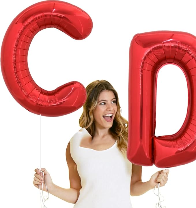 TONIFUL 40 Inch Large Bright Red Letter Balloons A-Z, Giant Jumbo Helium Foil Mylar Big Letter D Balloons for Birthday Party Anniversary Wedding Decorations