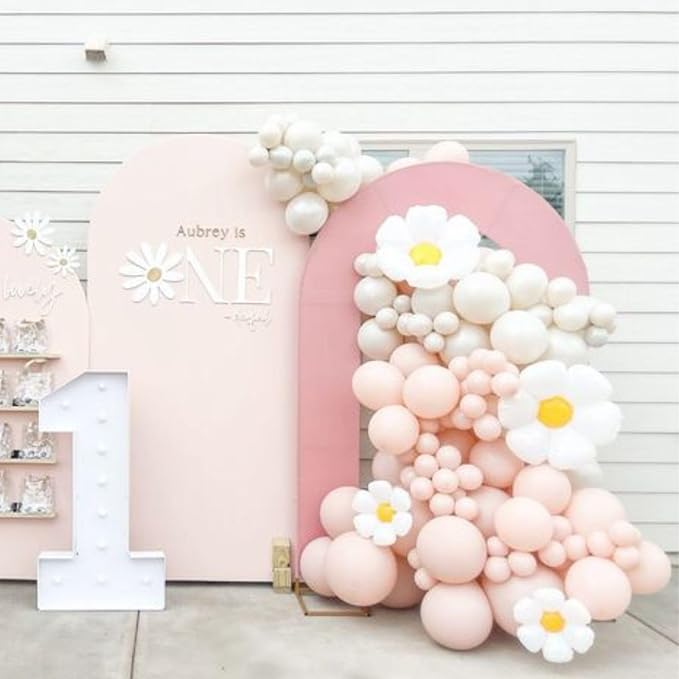 Daisy Balloon Garland Arch Kit,Macaron Pastel Pink Sand White Boho Groovy Party for Baby Shower Floral Theme Birthday Wedding Two Groovy Party Decorations