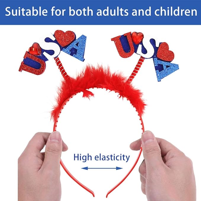 WODMAZ 12PCS Patriotic Headbands, 4th of July Headbands with Stars Flag Uncle Sam Hat, Patriotic Boppers Accessories for 4th of July Independence Day Party Favors