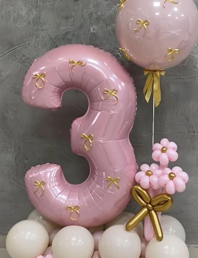 Pink Number 3 Balloons – 40 Inch Giant Foil Number Balloon, Light Pink Number Balloon for Girls Birthday, Baby Shower & Princess Theme Party Decorations
