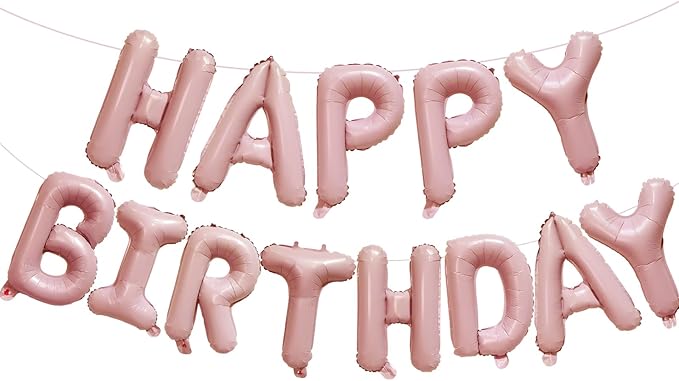 KALOR Baby Pink Happy Birthday Balloons Banner, 16 Inch Mylar Foil Letters Balloon Sign for Birthday Party Decorations Photo Booth Backdrop