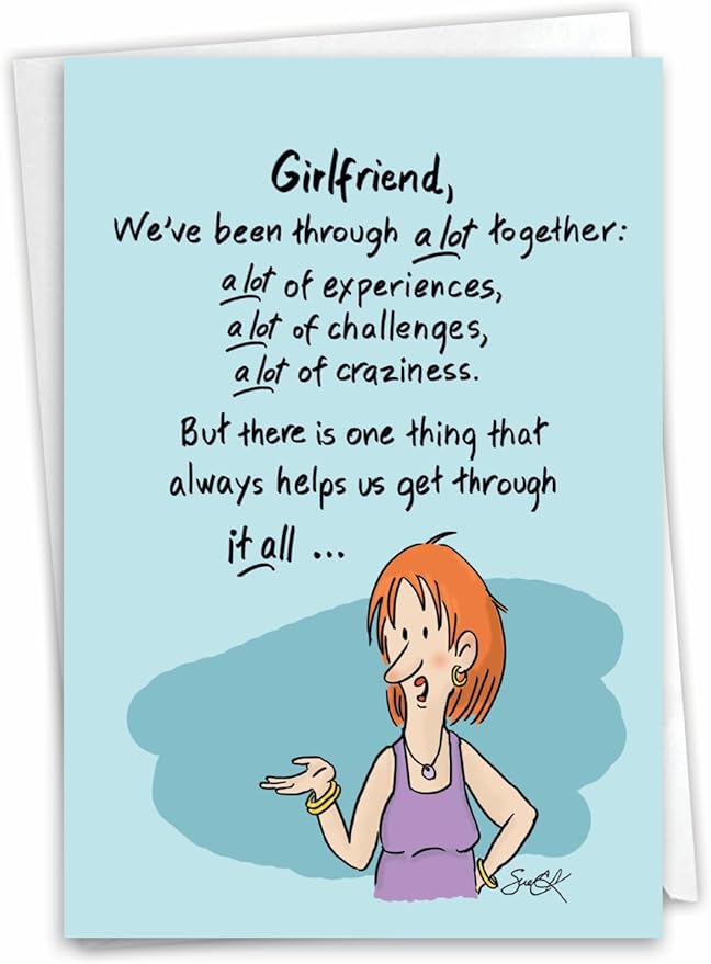 NobleWorks - 1 Funny Women's Birthday Card with Envelope - Cartoon Humor, Stationery Bday Celebration Card for Wife, Women - A Lot Together C3339BDG