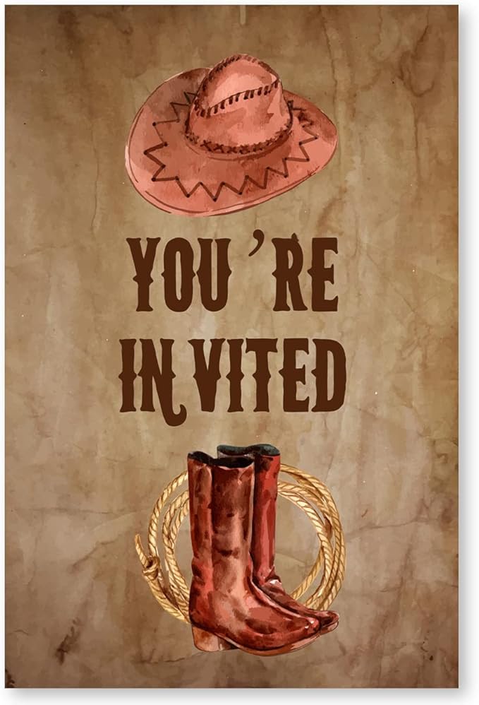 Soiceu Retro Counrty Western Birthday Party Invitations with Envelopes Set of 20 Wild West Cowboy Birthday Party Invites for Men
