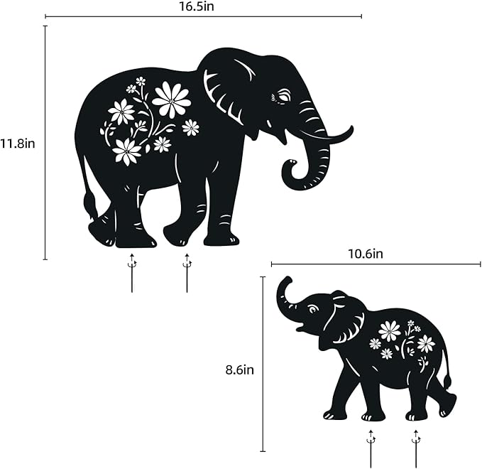 Elephant Metal Garden Stakes Decorative, Gifts for Women/Men/Elephant Lovers, Black Silhouette Statues Spring Outdoor Decorations for Garden, Yard, Lawn, Pathway,Patio,Outside