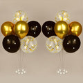Ainiv 2 Set Table Balloon Stand Kit with Lights, Light Up Balloon Holder Include 16 Black Gold Latex Confetti Balloons, Graduation Party Decorations for Birthday, Weddings, Anniversary, Christmas