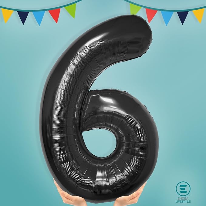 40 Inch Large Black Number Celebration and Decoration Balloon for Birthday Parties, Graduations, Anniversaries, Weddings, Photo Shoots, Special Events - Helium Foil Mylar (Black Number 6)