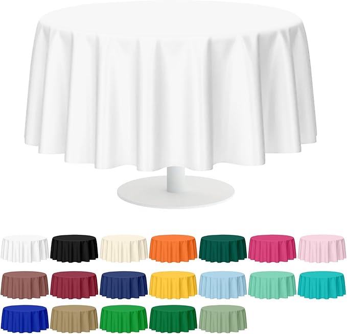 Mulbozy 2 Pcs White Round Tablecloth, 84 inches Disposable Plastic White Circle Table Covers for Baby Shower Wedding Bridal Shower Birthday Party Decoration