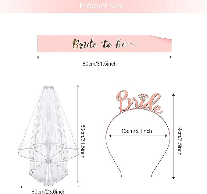 Bride to Be Sash Set, 3pcs Bridal Shower Decorations Bachelorette Party White Bridal Decorations Wedding Gift for Hen Party Decor Engagement Party Supplies Accessories