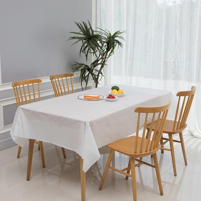 3 Pack White Disposable Tablecloth, 54" x 108" Plastic Table Covers, Decorative Rectangle Tablecloth for Parties, Events, Wedding, Inddors & Outdoors