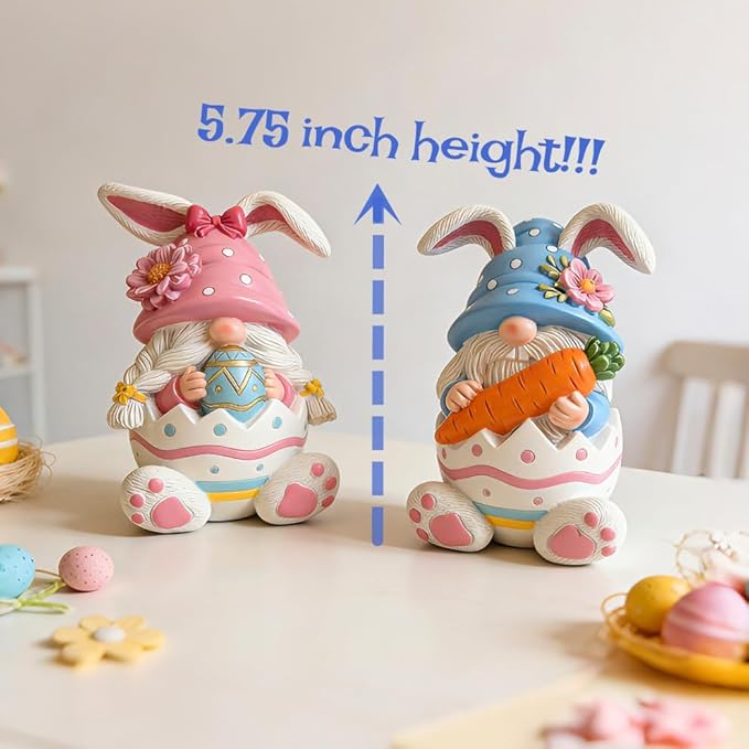 Easter Gnomes Decorations Bunny Gnomes Easter Rabbits Gnome Figurine Decoration Resin Handmade Spring Gnome Table Ornaments Elf Gifts for Home