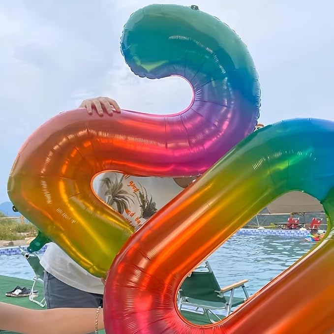 Rainbow Number 2 Balloon 40 Inch Rainbow 2 Balloon Giant Helium Foil Number 0 to 9 Balloons Birthday Wedding Party Digital Decorations Number 2